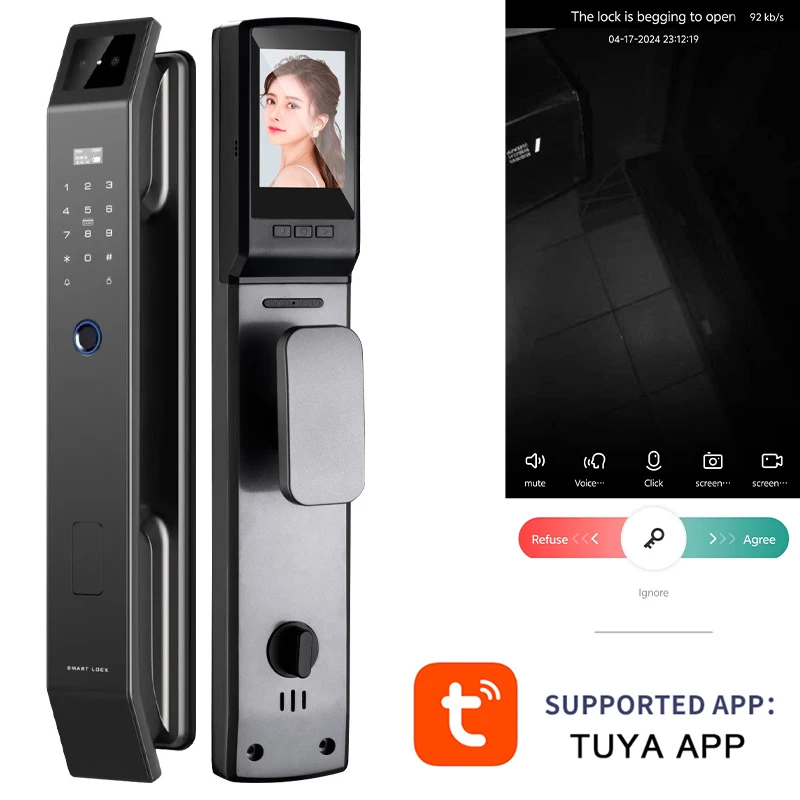 Tuya Smart Door Lock 3D Face Fingerprint Card Swiping Mechanical Key Cat Eye Waterproof App Unlocking