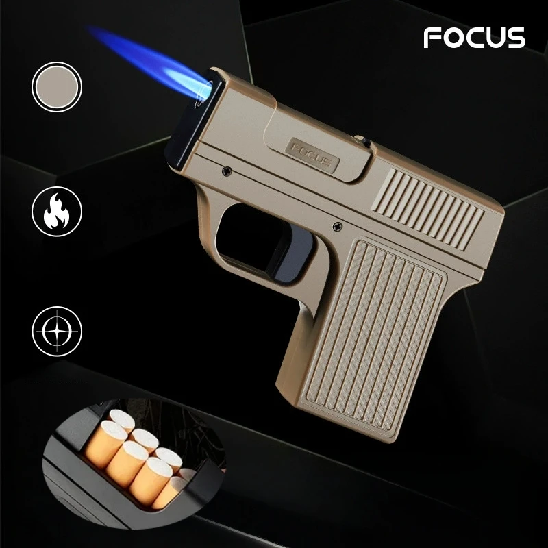 10 Pack Cigarette Box Gun Type Windproof Inflatable Lighter Outdoor Portable Butane Cigarette Box Smoking Accessories Men's Gift