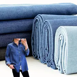 Cotton Blue Denim Cotton Soft Micro Stretchy Thin Light Breathable Washed Fabric DIY Shirt Pants Quilting Sewing Craft Material