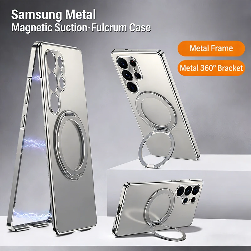 

Luxury 360 ° Rotating Stand Phone Case, Metal Magnetic Frame PC Backboard,with Fully Wrapped Lens Ring,Suitable for Samsung S25U