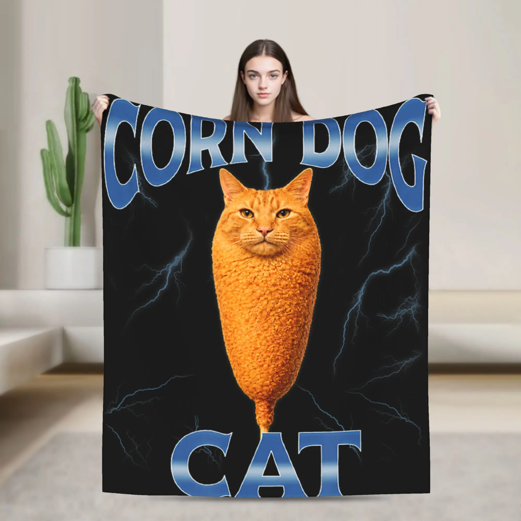 Corn Dog Cat Funny Food Meme Plush Blankets Children  Flannel Bedding Throws For Living Room Warm Soft Quality Bedspread