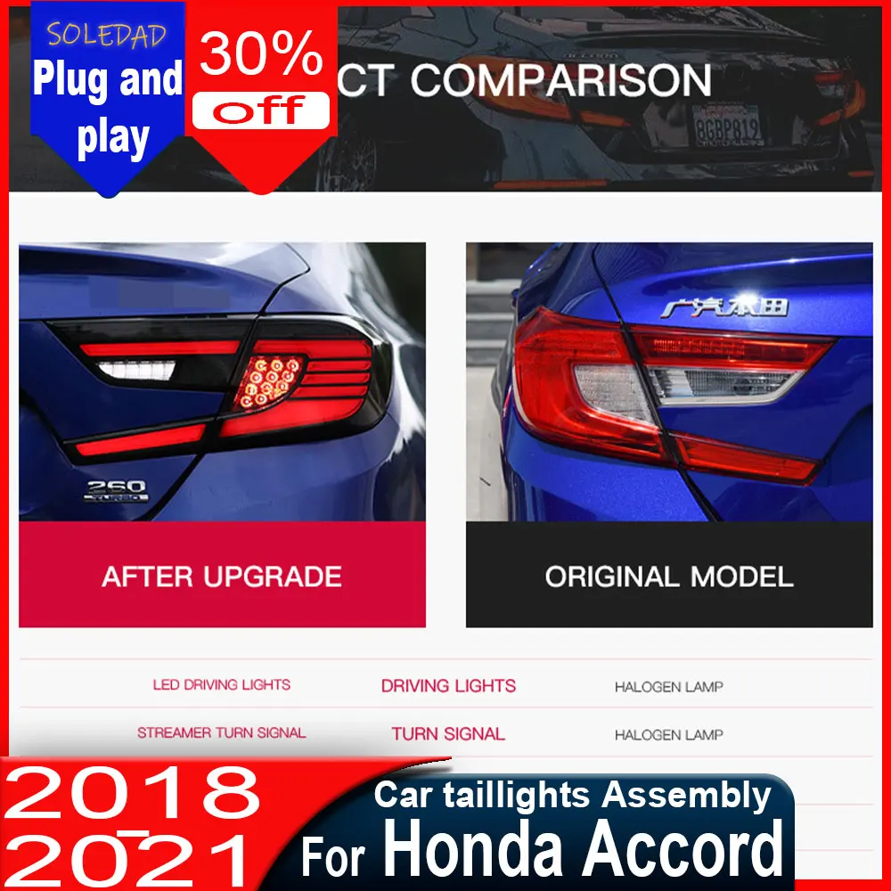 

Car LED Tail Lights for Honda Accord 10th Gen 2018 2019 2020 2021 DRL Sequential Indicator Rear Lamp Assembly Plug and play