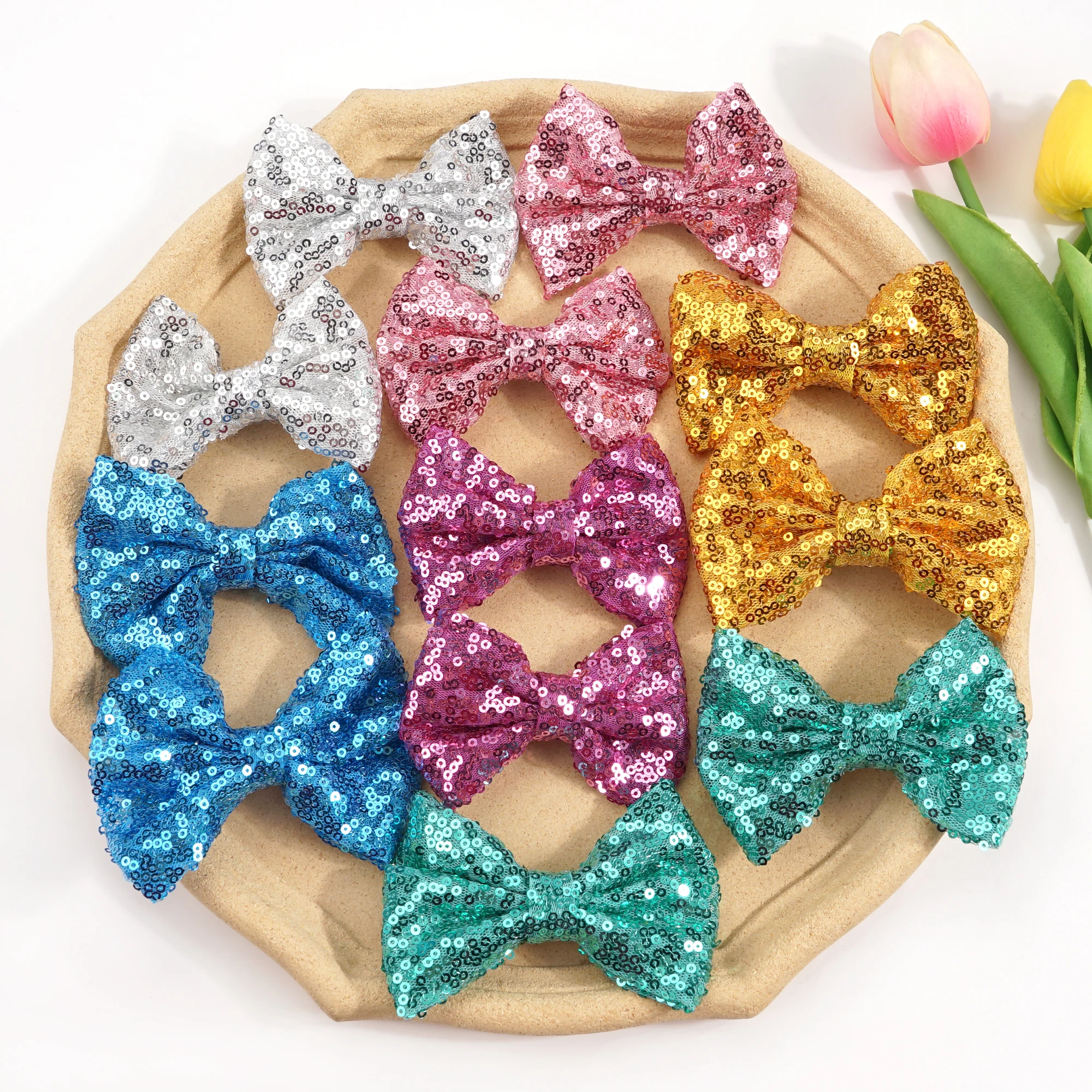 12Pcs Party Festival Girls Sparkling Bows Clips  6 Pairs Glitter Sequins 4\