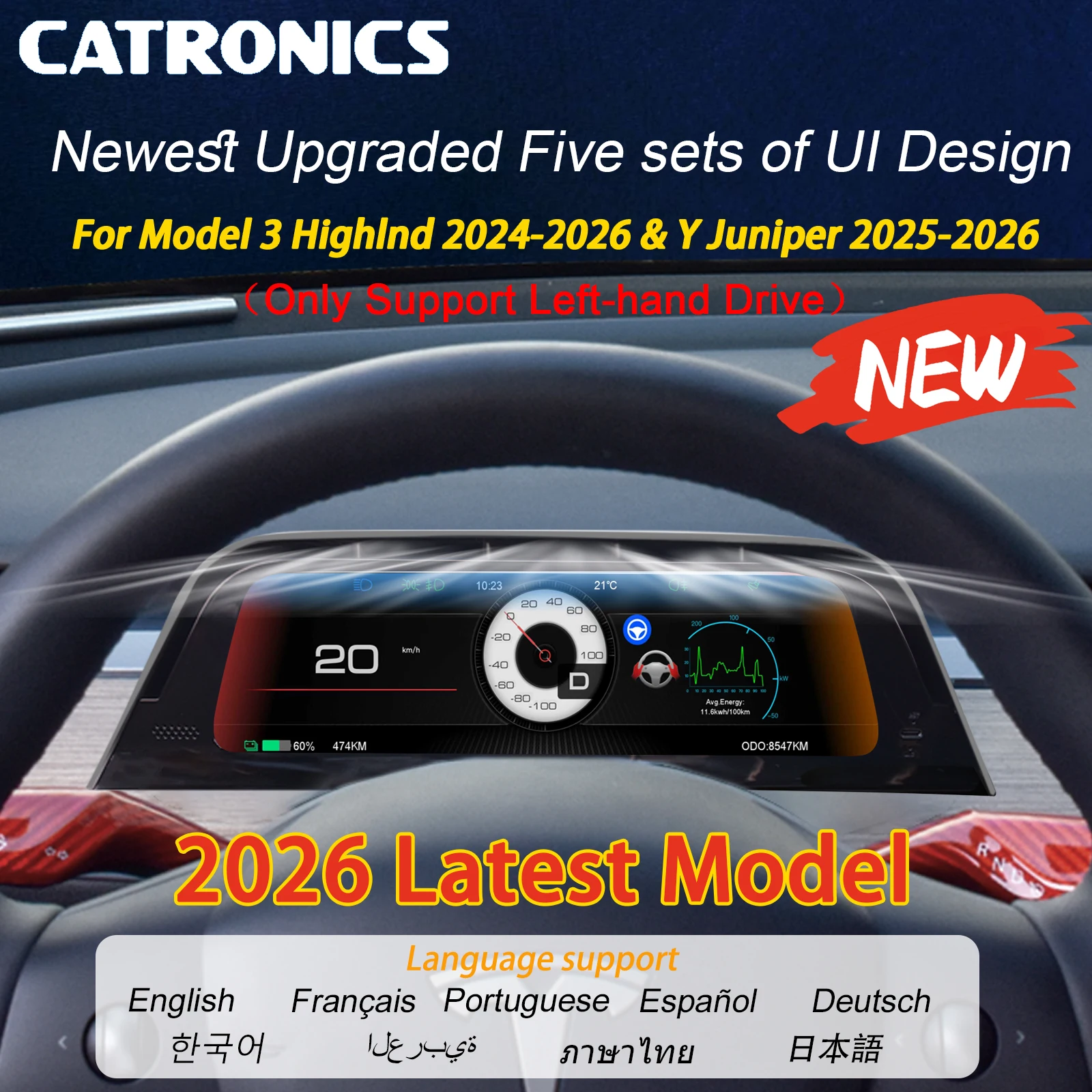 

Новый 9,6-дюймовый большой вентиляционный отверстие HUD для Tesla Model 3 Highland 2024-2026 и Y Juniper 2025-2026, поддержка экрана дисплея Carplay, многоязычный