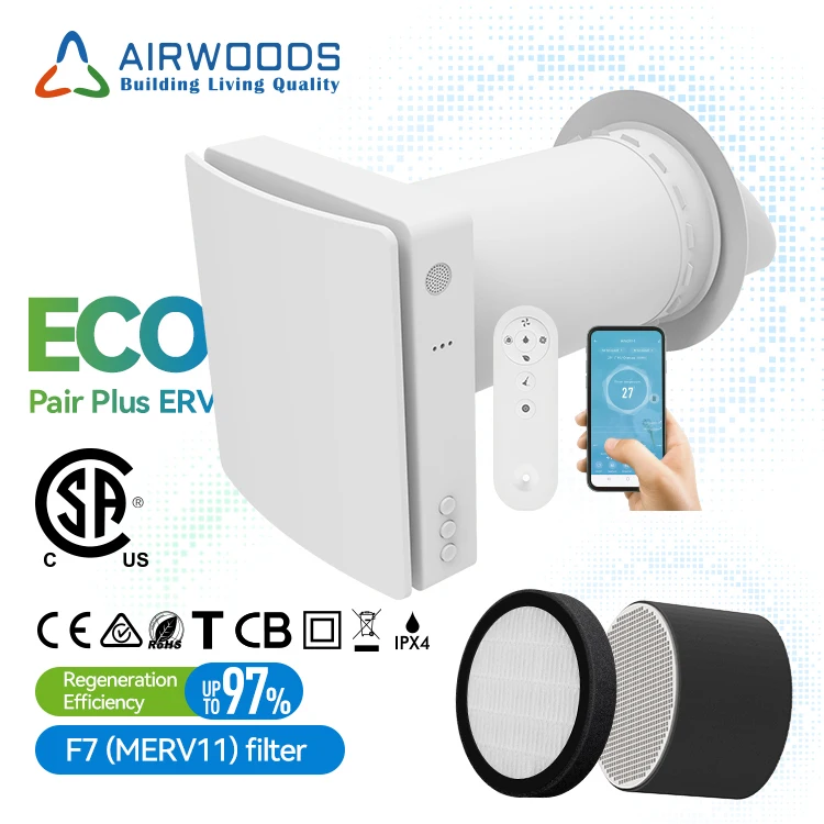 One room Fan Through Wall Type Single Hole Installation HEPA Filter Smart App Control Energy Recovery Ventilation Unit