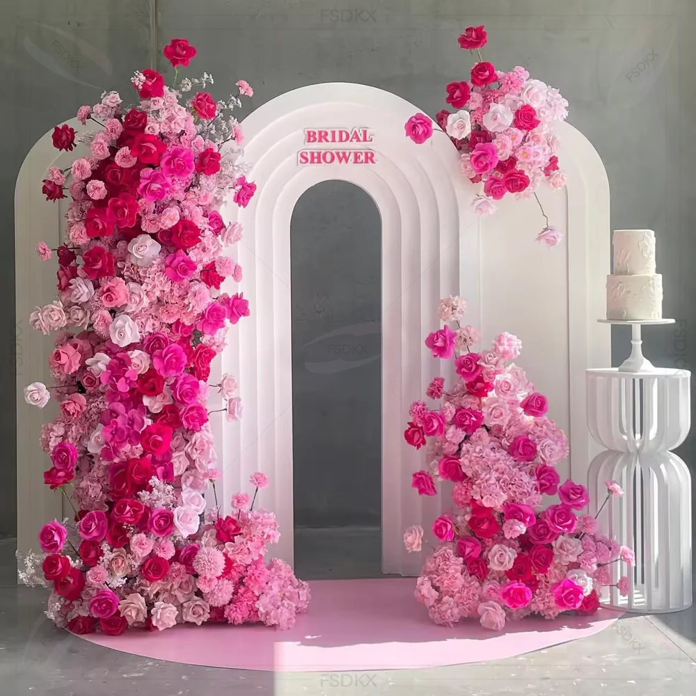 

FSDKX New Design Pvc Wedding Event Stage Decoration Backdrops Arch Door Shape White Pvc Arch Backdrop Stand With Flower Decor