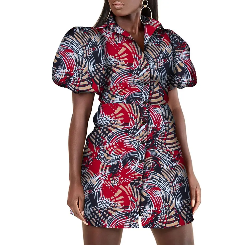 

Африканские платья для женщин, платье-рубашка с пышными рукавами и короткими рукавами в африканском стиле, женское платье Anakra WY7989