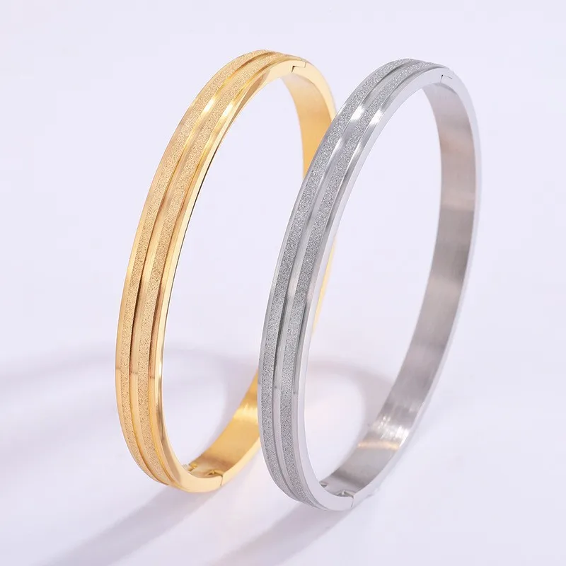 

Minimalist Glossy Matte Splicing Cuff Bracelets Bangles for Women Stainless Steel Gold Plated Bracelets Waterproof Jewelry