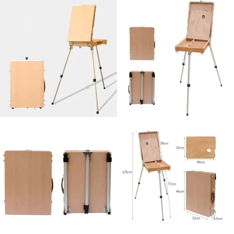 Lightweight French Style Field Artist Easel with Aluminum Tripod and Wooden Table Sketch Box