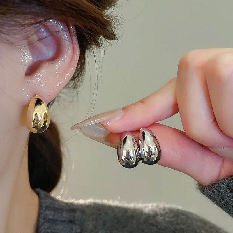 Smooth Punk Metal Water Drop Stud Earrings Geometric Mini C-shaped Tear Drop Earring Women's Minimalist Daily Party Jewelry F