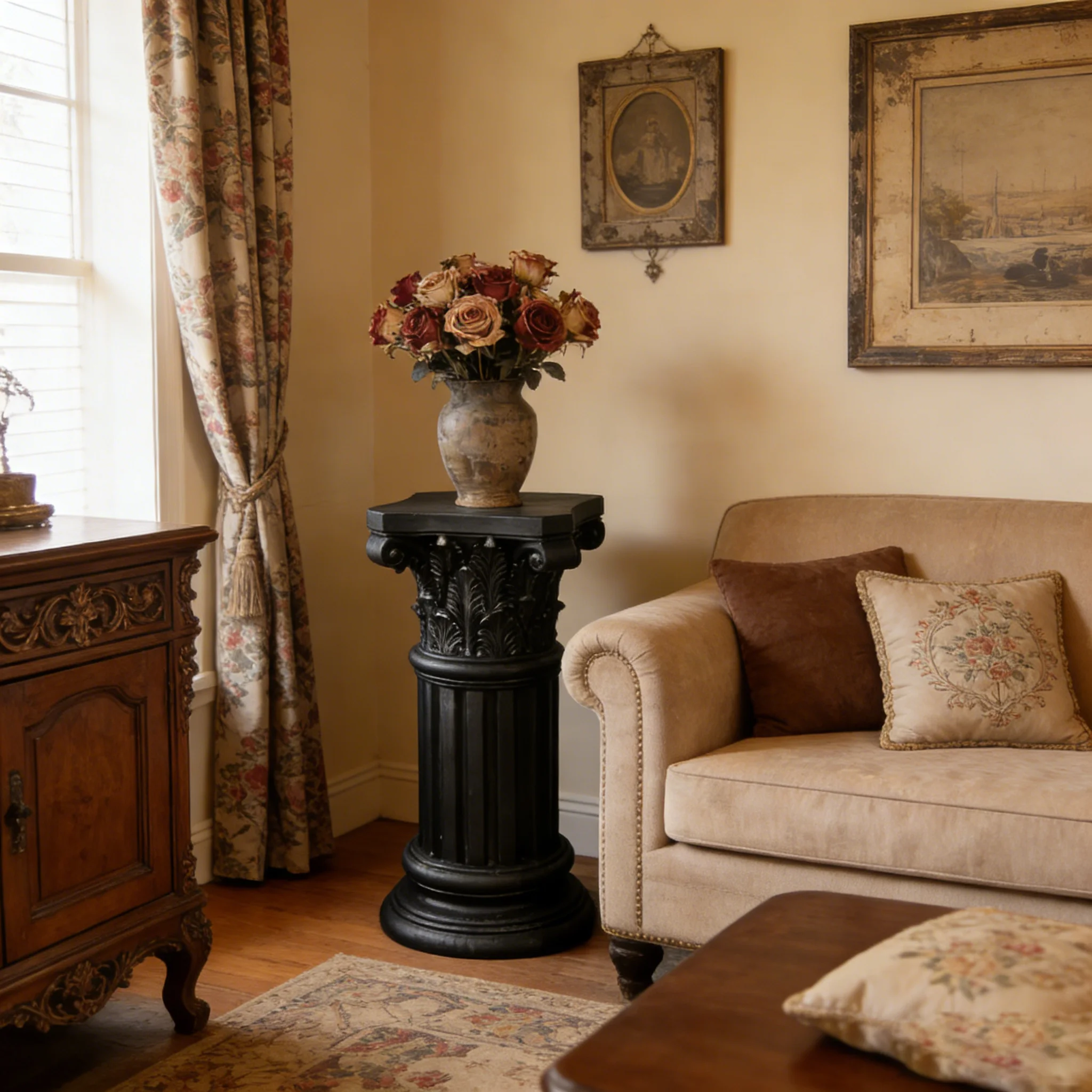 French Roman Column Coffee Table Mid-century Side End Table Elegant Display Stand Artistic Home Decor Ornament for Living Room