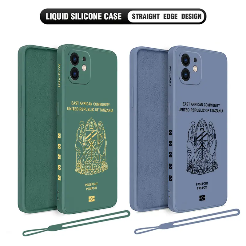 Tanzania Passport Phone Case For iPhone 15 14 13 12 11 Pro Max Mini X XR XSMAX 8 7 6S Plus Soft Silicone Cover With Hand Strap