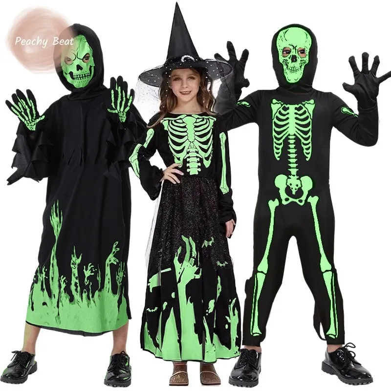 

Fashion Baby Girl Boy Skull Print Fluorescent Jumpsuit Kids Teens Child Witch COS Outfits Halloween Costume Party Baby Clothes