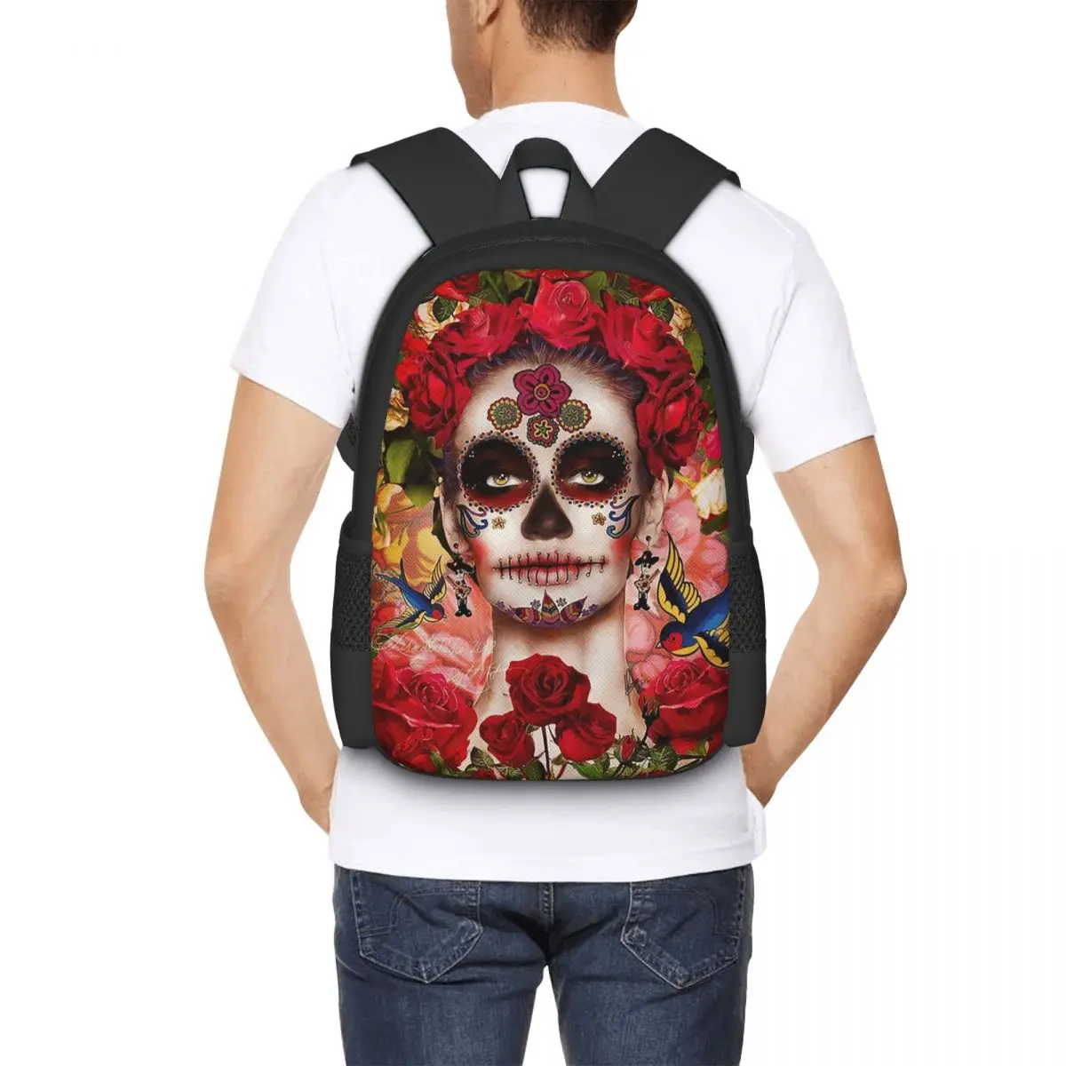

Mexican Catrina Girl Day Of The Dead Sugar Skull Student Backpack School Bag Hiking Travel Daypack for Bookbag Shoulder Bags