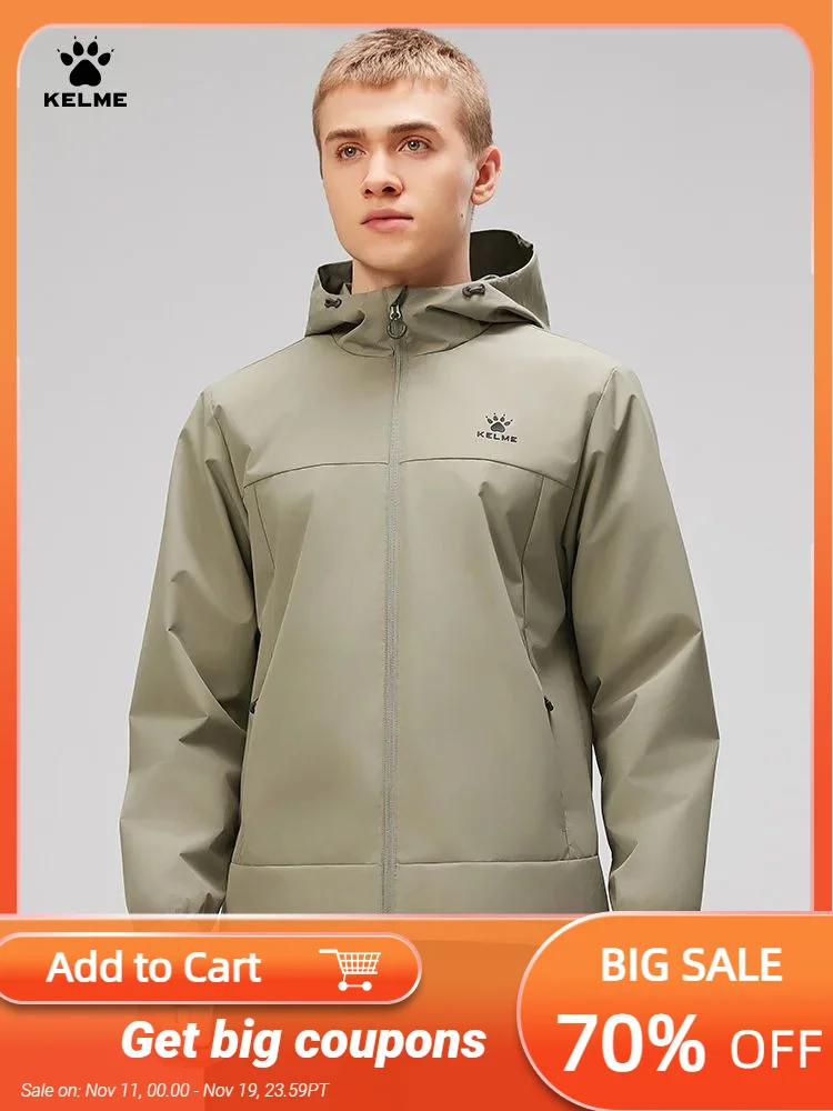 

Kelme Men's Woven Sports Windbreaker Hooded Training Jacket Outdoor Running Windproof Jacket Mountaineering Hiking Raincoat