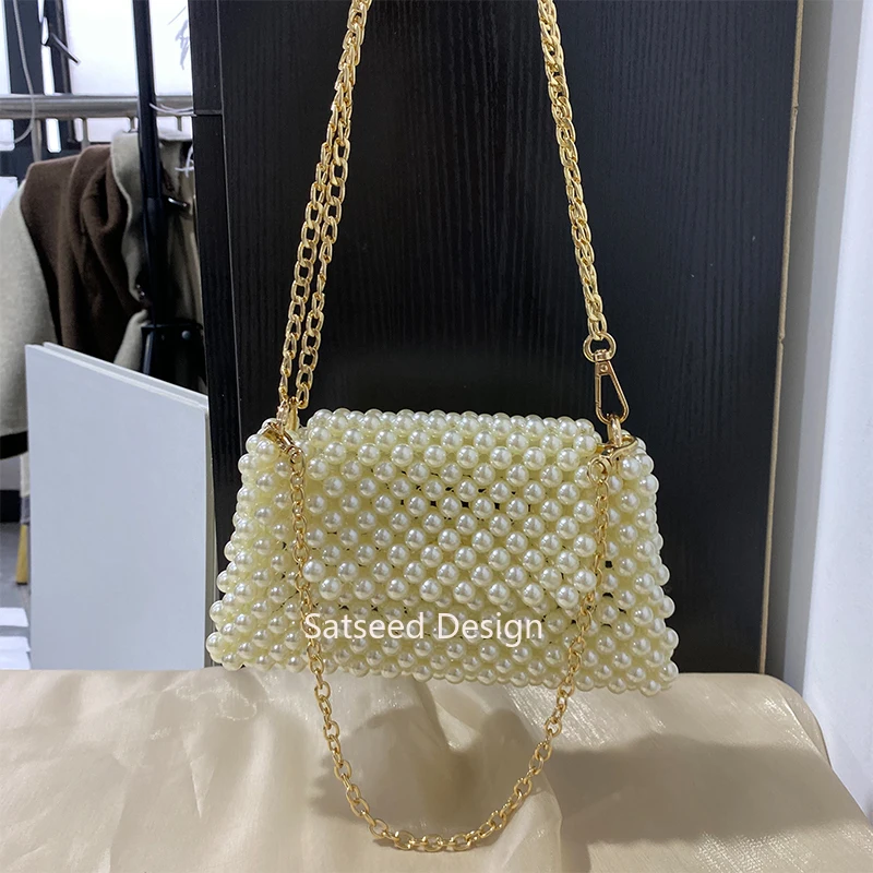 

Pearl Women Handbags Shoulder Handmade Bag with Pearls Woven Ladies Evening Party Designer Summer Bags Luxurious Elegant 2024