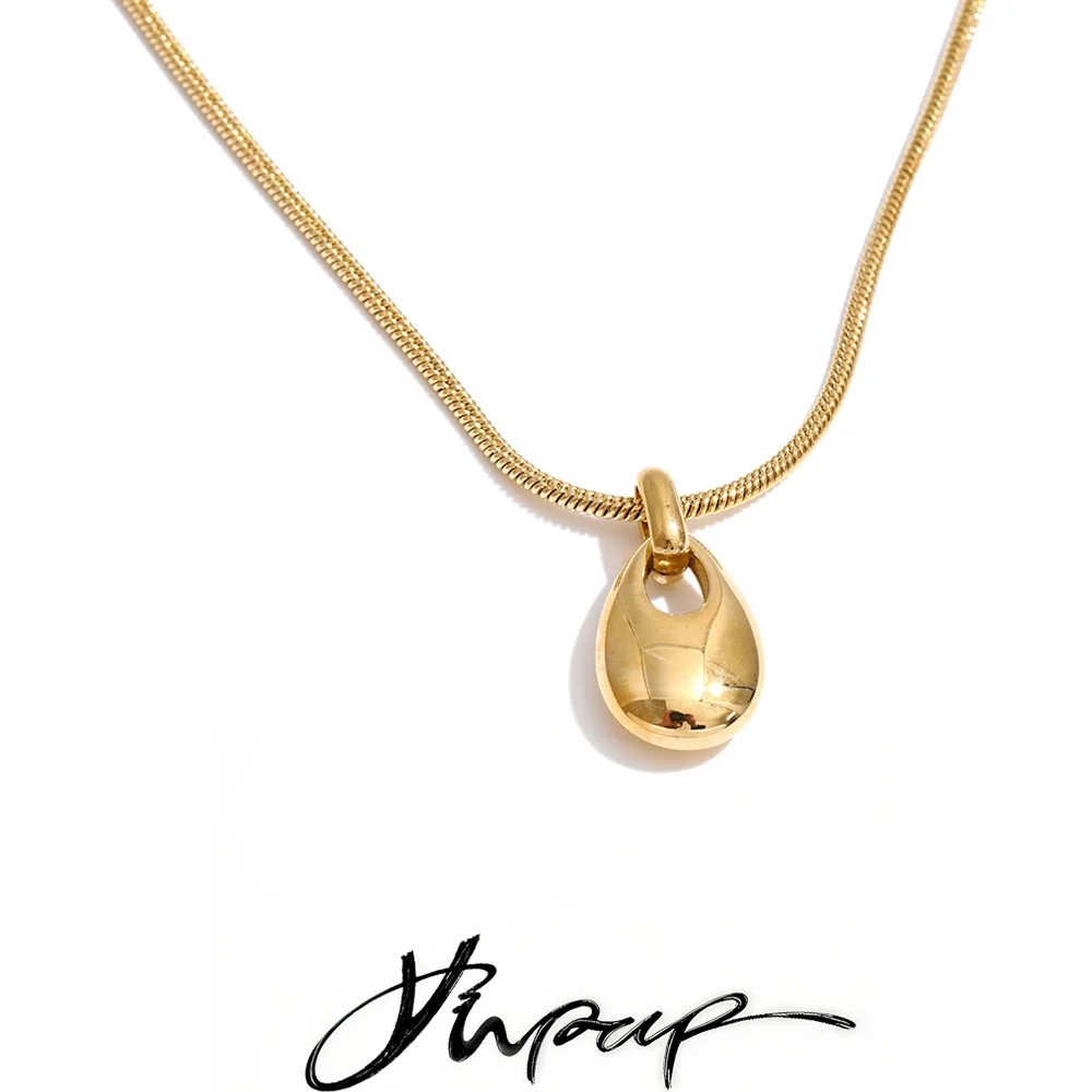 Yhpup Stainless Steel Metal Water Drop Casting Pendant Necklace Waterproof Personalized Popular Collar Jewelry