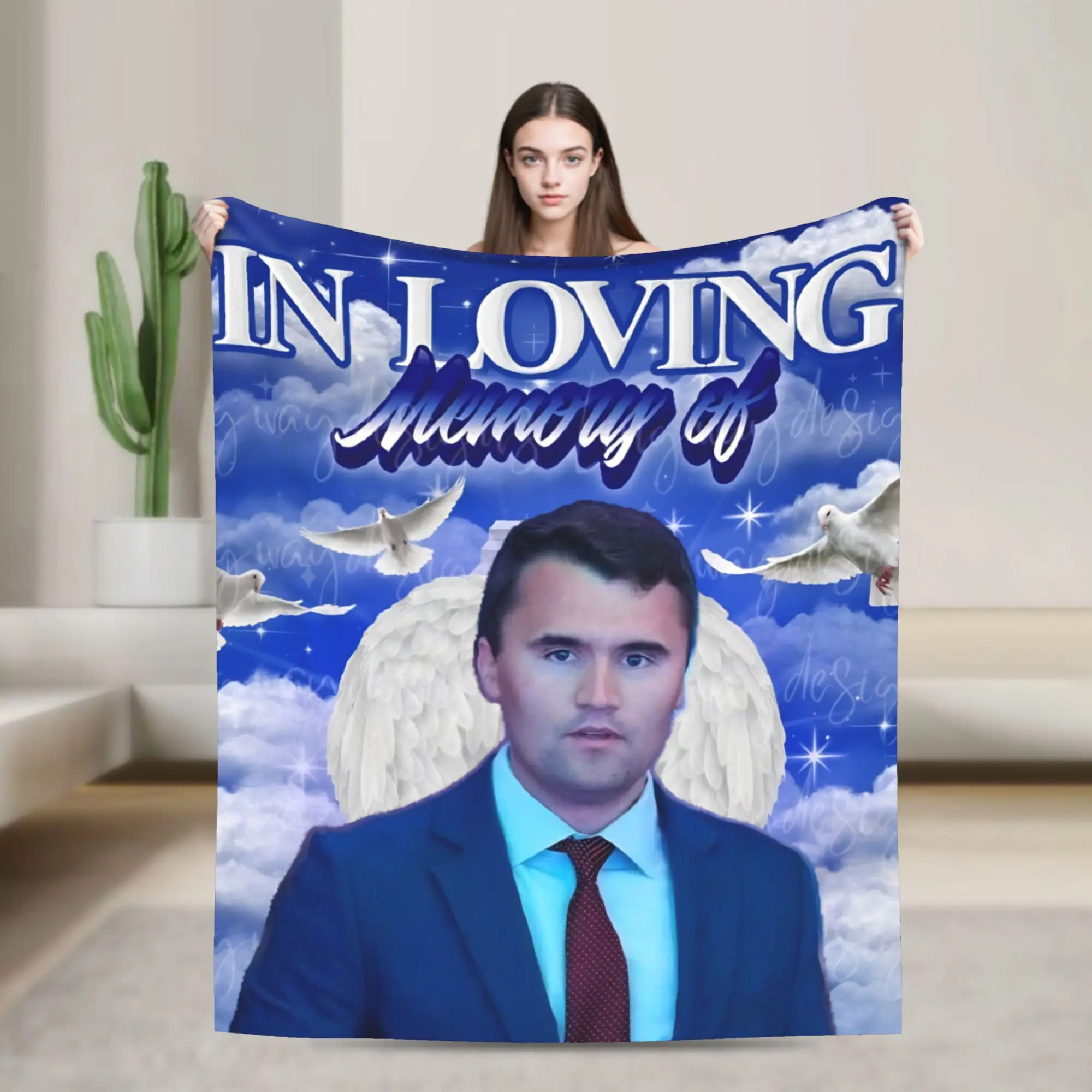 Charlie Kirk Angelic Advocate Blanket Flannel Spring Autumn  Portable Super Warm Throw Blankets for Home Office Bedding Throws