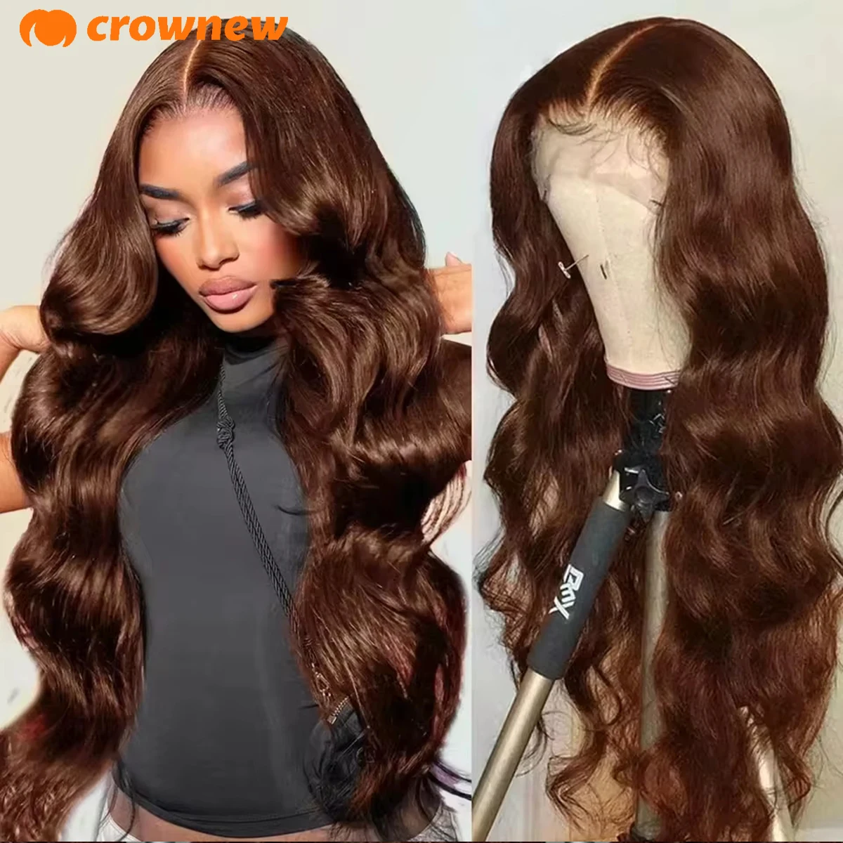 

34" Chocolate Brown Human Hair Wig Body Wave Human Hair Wigs 13x6 HD Lace Frontal Wig 13X4 Brown Wig #4 Colored 100% Human Hair