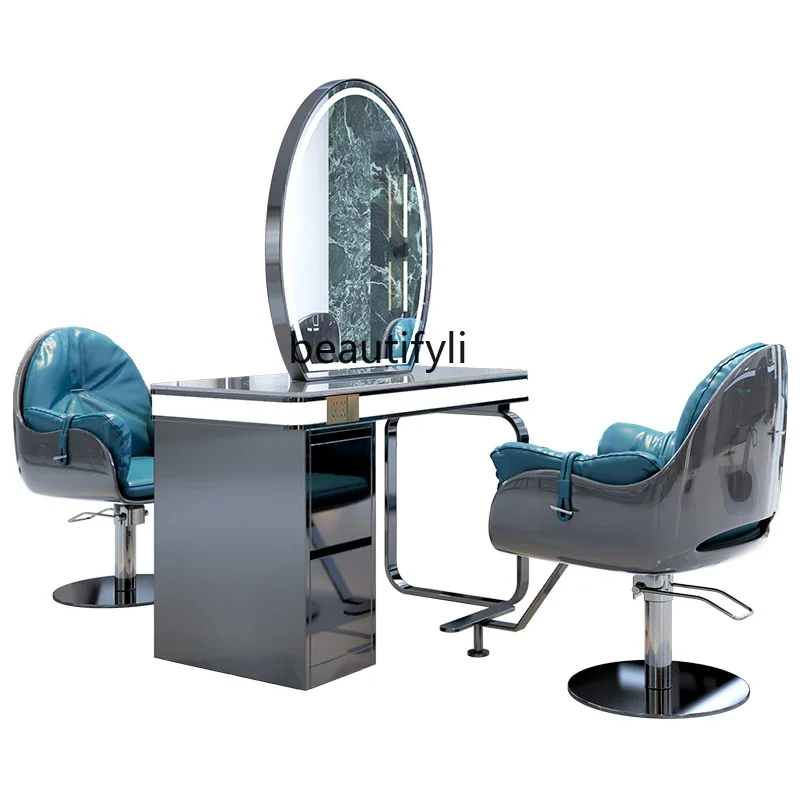 

Barber Shop Hair Cutting and Perming Mirror Belt Cabinet Marble for Hair Salon Salon Mirror