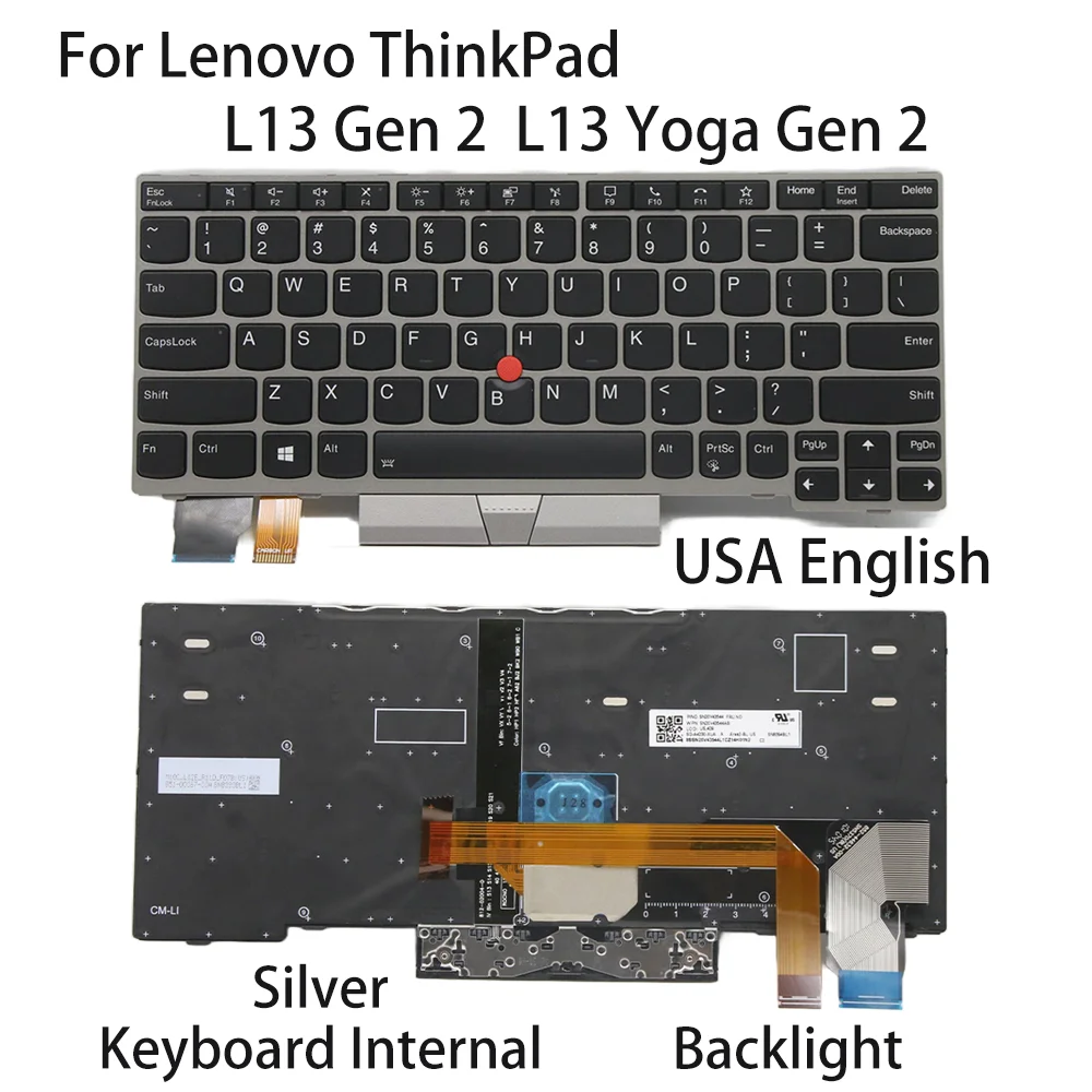 

Новая клавиатура для ноутбука Lenovo ThinkPad L13 Gen 2 L13 Yoga Gen 2, внутренняя, США, английская, серебристая, с подсветкой 5N20V43616 5N20V43472