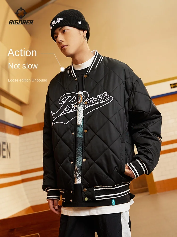 RIGORER Light cotton clothes Short Cotton-padded Jacket MenWinter Warm Basketball Training Outdoor Sports Baseball Leading Coat