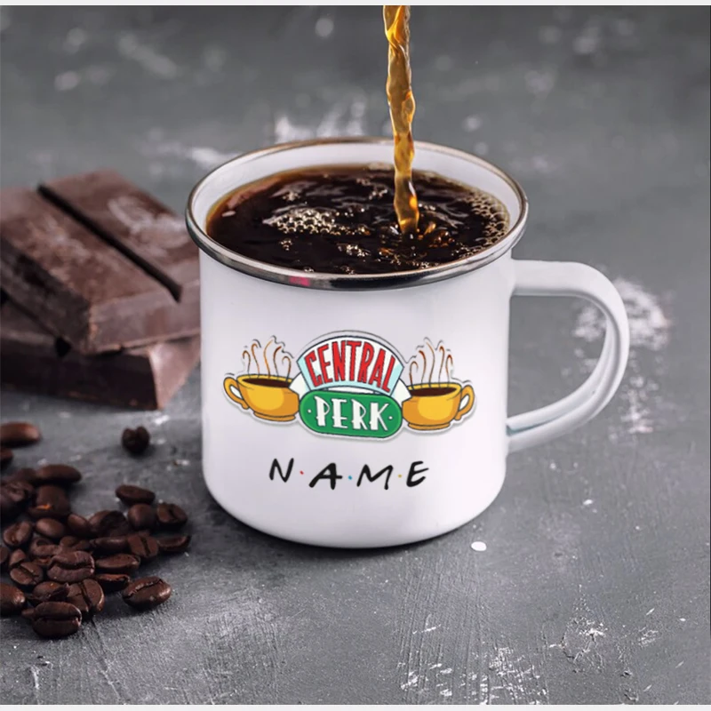 Dropshipping Personalized Name Central Perk Design Cup 12oz Enamel Wholesale Coffee Mug Tea Milk Cups