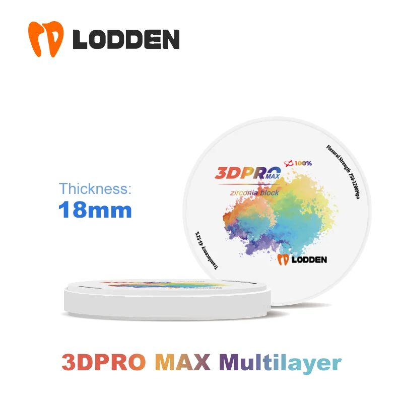 Lodden Dental Material Zirconia Multilayer Block 98*18mm 3D PRO MAX Multilayer Zirconia Disc Cad Cam Open System Dental Lab use