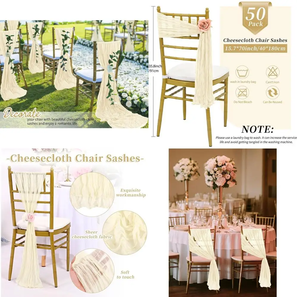 

Ivory 50-Pack Chair Sashes with 15.7x70 Inch Bows for Weddings, Banquets, and Parties