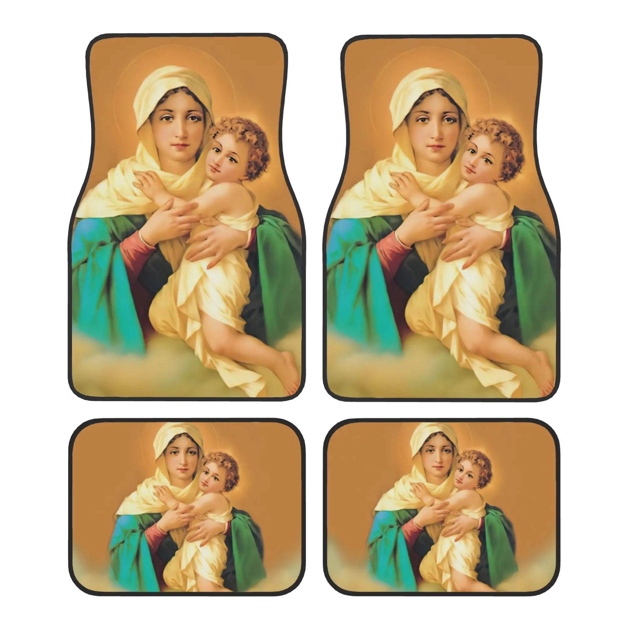 Alfombrillas para Auto, 4 Piezas, Terciopelo Cristal, Nuestra Señora Schoenstatt, Universales, Delanteras y Traseras, Virgen María, Católicas, Artículos Religiosos