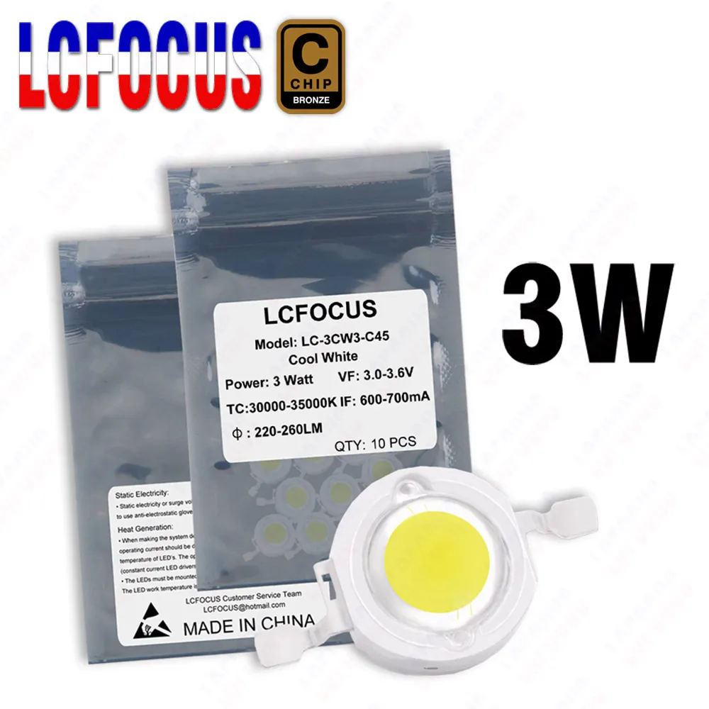 Chip LED de alta potencia para cuentas de luz de 1, 3 y 5 vatios 3W blanco frío puro Natural cálido 3000K 4000K 6000K 10000K 20000K 30000K COB SMD