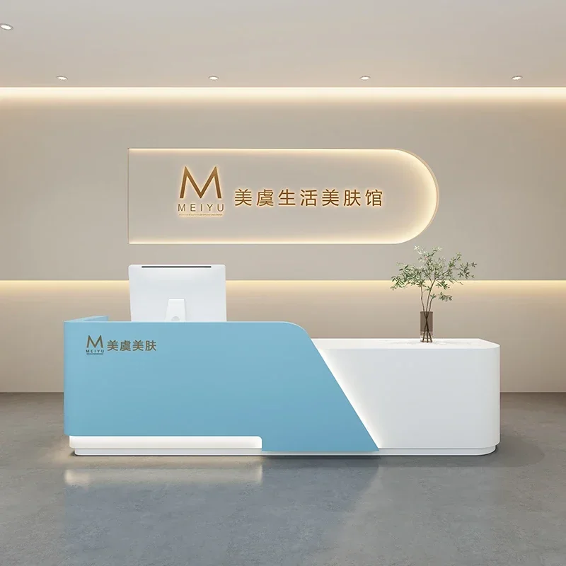 

Reception Counter Desk Long Aesthetic Luxury Furniture Receptionist Front Salon Executive Office Checkout Supermarket Luxurious