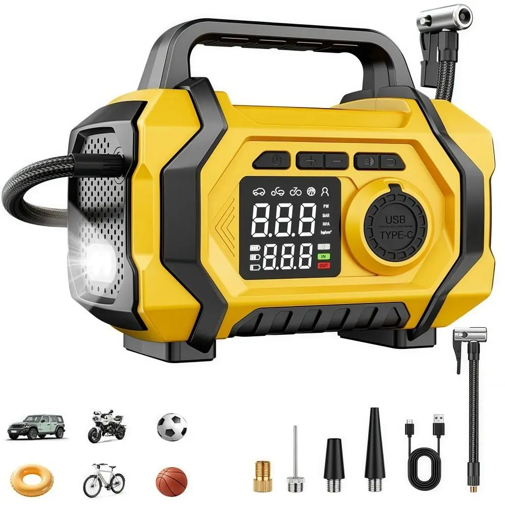 

6 in 1 Car Jump Starter 15V with LED SOS Light Air Pump High Pressure Portable Air Compressor For Car/Motorcycle/ Bicycle