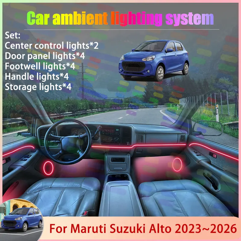 

Для Maruti Suzuki Alto Tour H1 2023 ~ 2026 MK3 2024 2/18 в 1, автомобильная атмосферная лампа, RGB абажур, ансамбль, стример, атмосферный набор