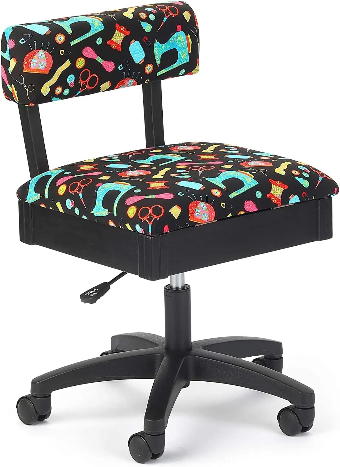 Adjustable Height Hydraulic Sewing and Craft Chair with Under Seat Storage and Printed Fabric