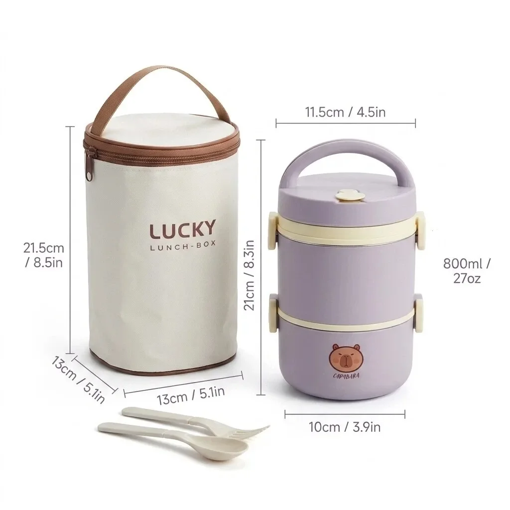 Kawaii 304 roestvrijstalen lunchbox, lekvrij, thermisch, geschikt voor de magnetron, met handvat, voor kinderen, school en volwassenen.