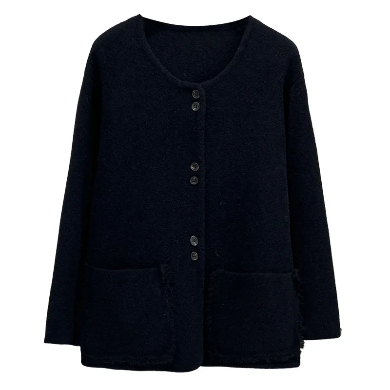 Fashion Plus Size Women's Woolen Coat Korean-style Elegant Pocket Casual Cardigan Overcoat 2520