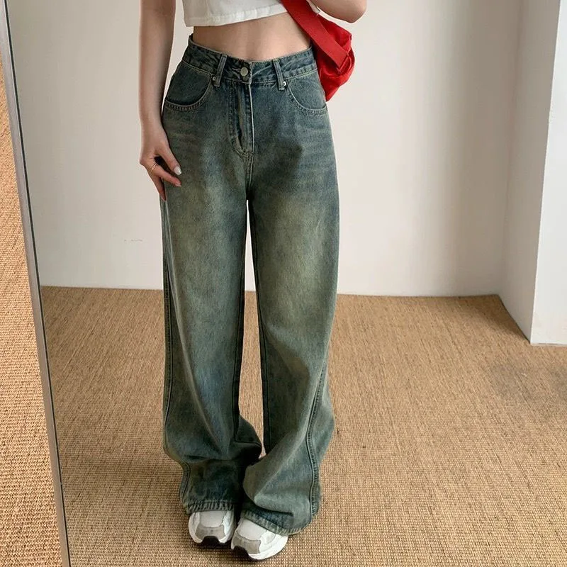 

Lucyever Women Jeans Vintage Streetwear High Waist Straight Y2K Trousers Woman Autumn Winter Baggy Washed Denim Pants Female