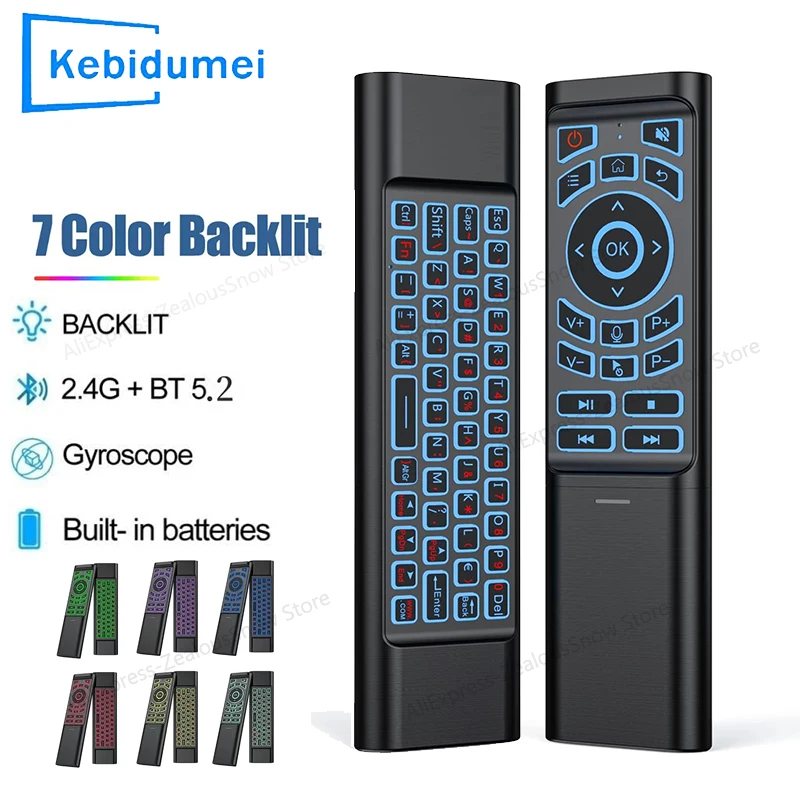Dual Mode Air Mouse Remote Control Gyroscope 7 Color Backlit BT5.2 2.4G Keyboard Mouse IR Learning For Android Smart TV Box PC