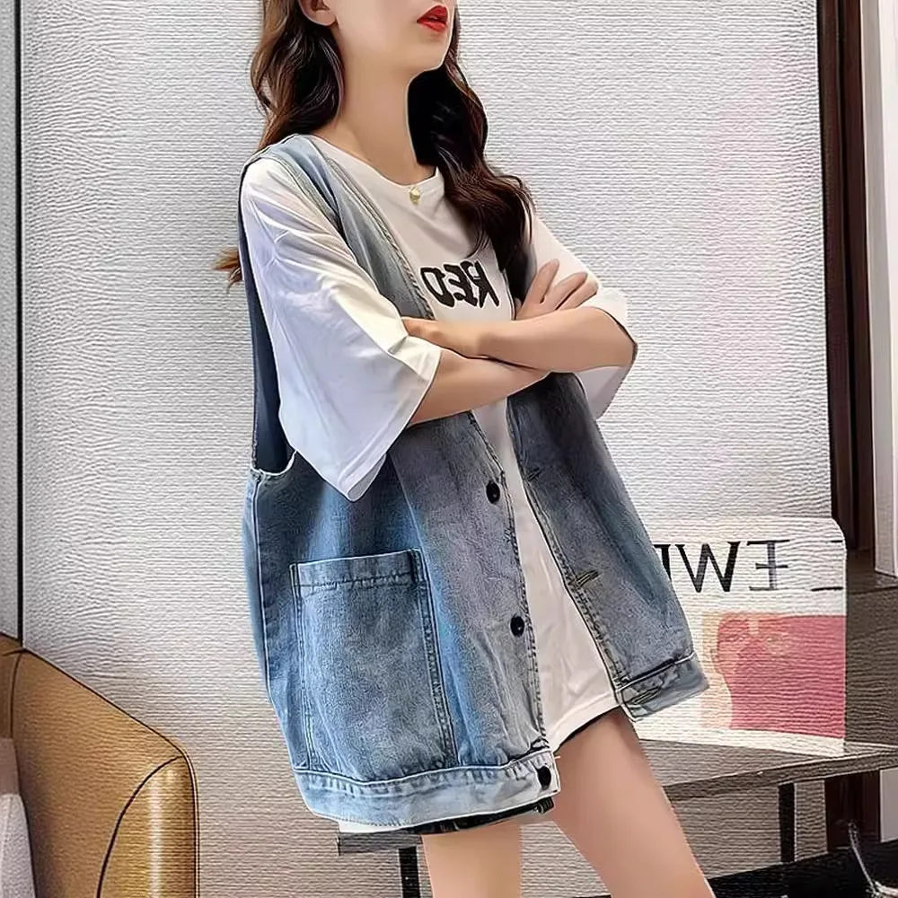 

Интернет-знаменитости, популярный джинсовый жилет для женщин, новый жилет без рукавов 2025 года с модным высококачественным дизайнерским нишевым жилетом