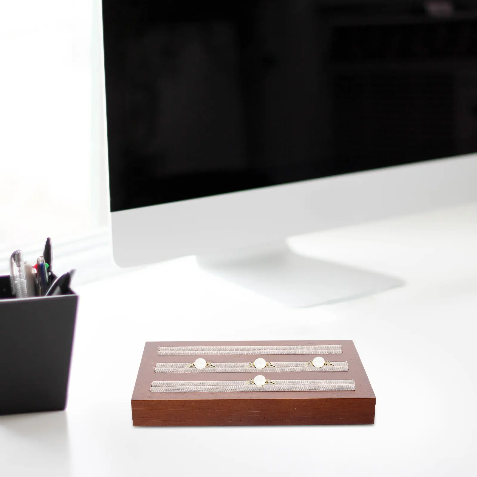 

Wood Jewelry Tray Rings Earrings Studs Organizer Multifunctional Display Storage for Home Travel Solid Wood Jewelry Box