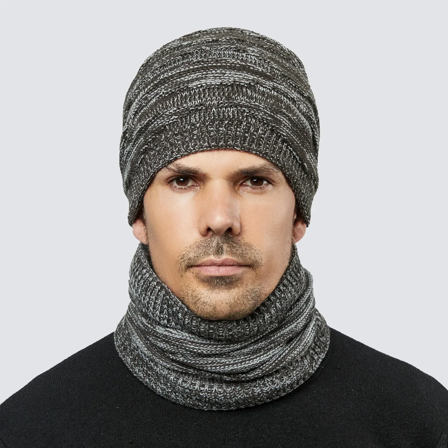 Conjunto de gorro de punto Universal para mujer y hombre, gorro de cuello de felpa de invierno, gorro de lana de punto de diamante, bufanda, conjunto de dos piezas