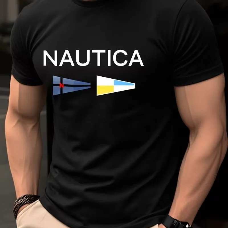 2026 NAUTICA Men's sailing themed T-shirt, casual sailing style design, unisex, short sleeved top suitable for summer wear