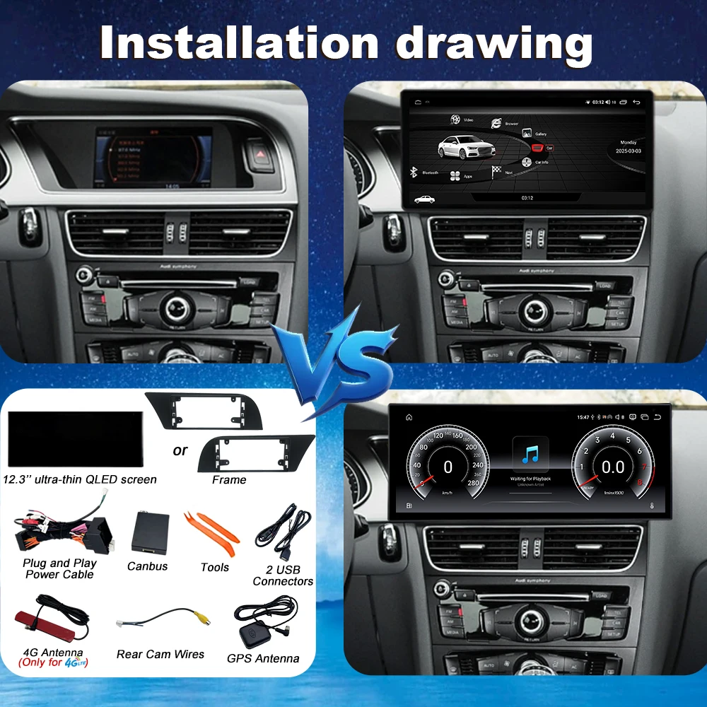 Wireless Carplay Right Hand Drive for Audi A4 b8 A5 S5 2009-2016 GPS Navi Android Auto AirPlay Mirroring Rear Camera USB Player