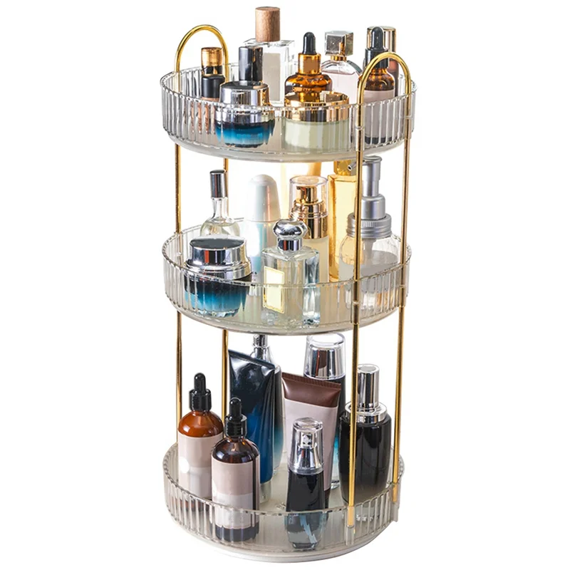 Rotating Organizer, Bathroom Spinning Holder Rack,Capacity Cosmetics Storage Box Vanity Shelf Countertop3 Tiers