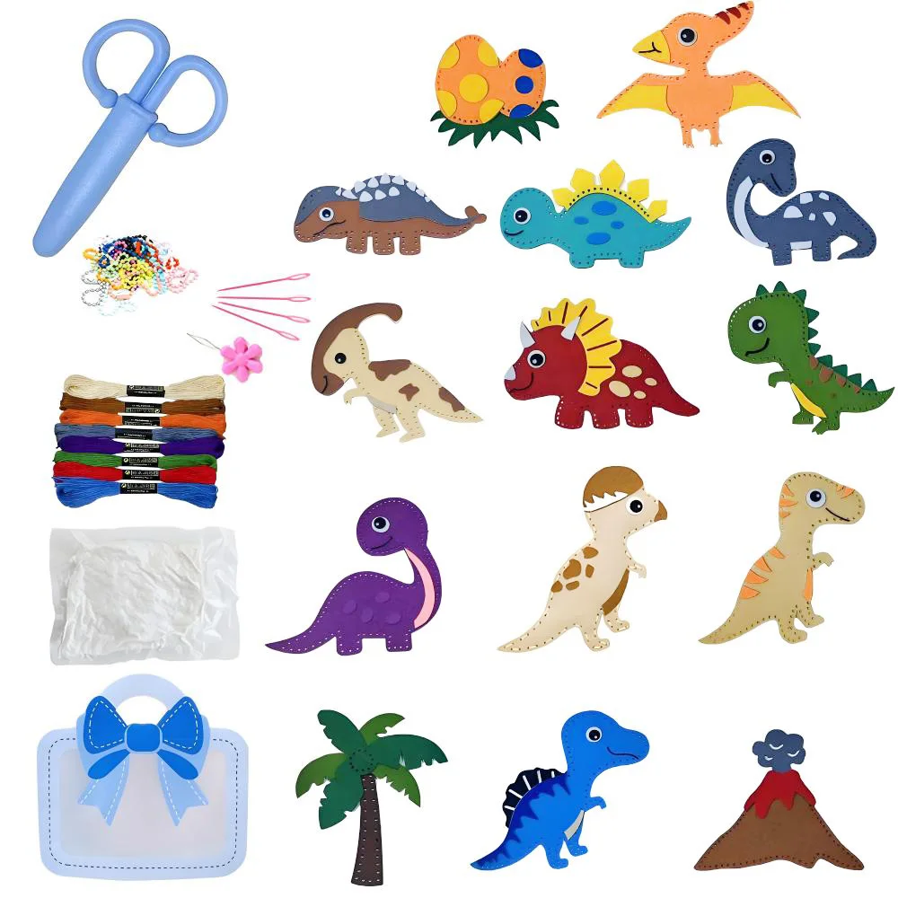 14Pcs Beginners Kids Dinosaur Sewing Felt Kit Animals DIY Craft Kit Forest Creatures Sewing Felt Plush Educational Sewing Set