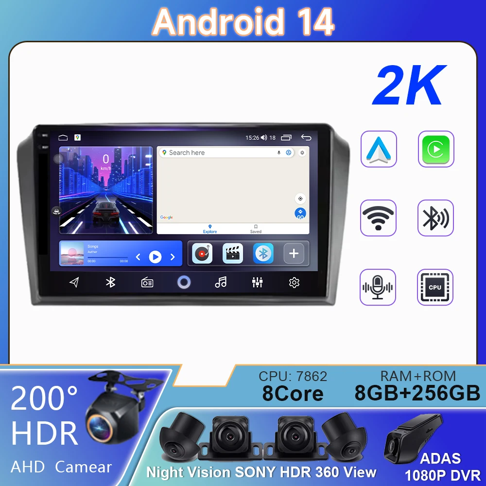 

Wireless CarPlay Android 14 Auto 9 inch Car Radio For Mazda 3 bk maxx axel 2004-2013 GPS Car Smart Systems Smart Car Radio WIFI
