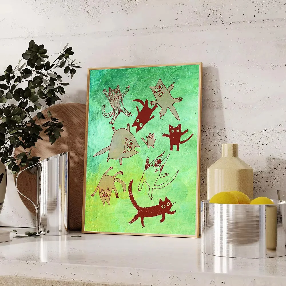 Cute Cat Canvas Wall Art DecorFunny Kitten PaintingAbstract Animal Home DecorModern Living RoomBedroomAesthetic RoomWall Decor