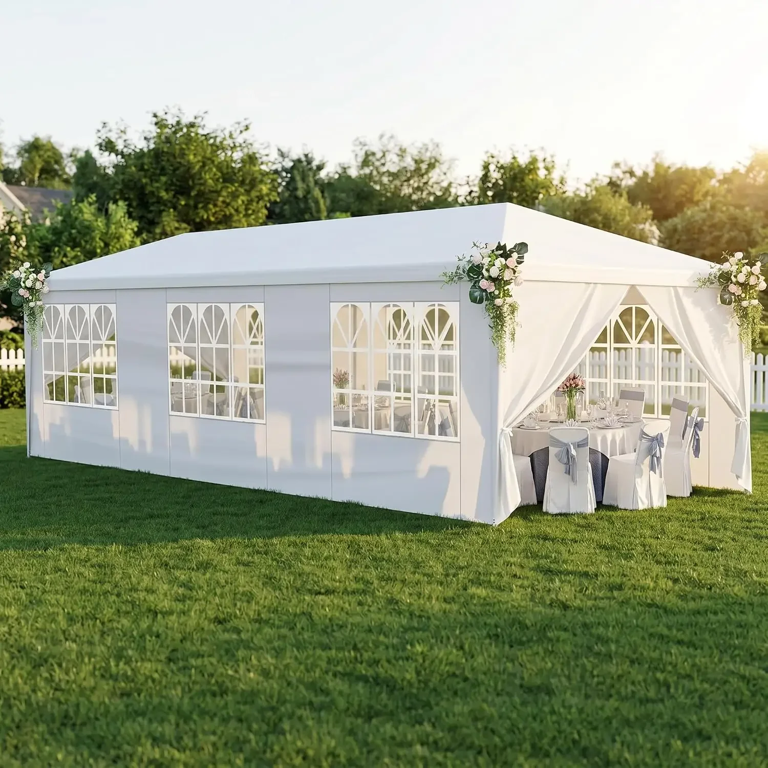 10x30 Canopy Tent for Parties, Heavy Duty Waterproof Outdoor Tent with 8 Detachable Sidewalls & Window Panels, Large Event, Wedd