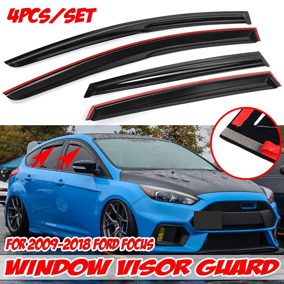 4x Car Door Window Vent Visor Deflector Sun Rain Guard For Ford For Focus 2009-2018 Sedan Awning Shelter Window Visor Rain Guard